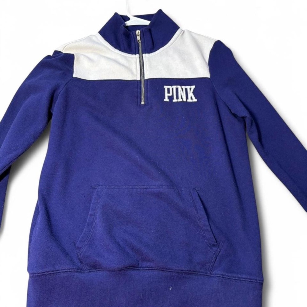PINK Quarter-Zip Pullover in Blue and White